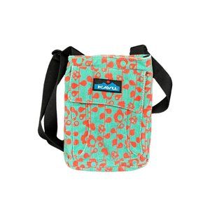 Kavu Crossbody Shoulder Bag Purse Teal Orange Floral Satchel Adjustable Strap
